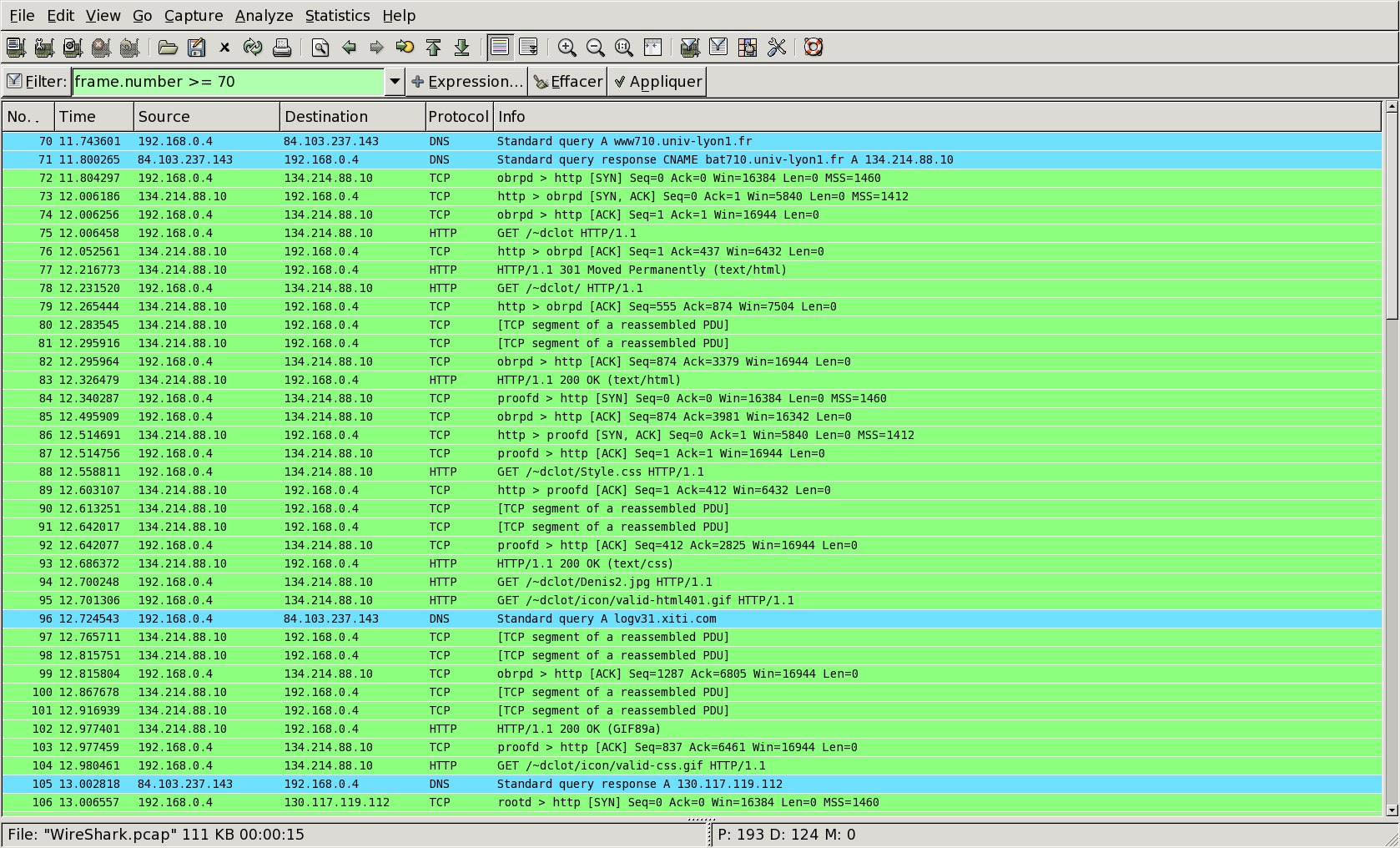 Vue 1 wireshark