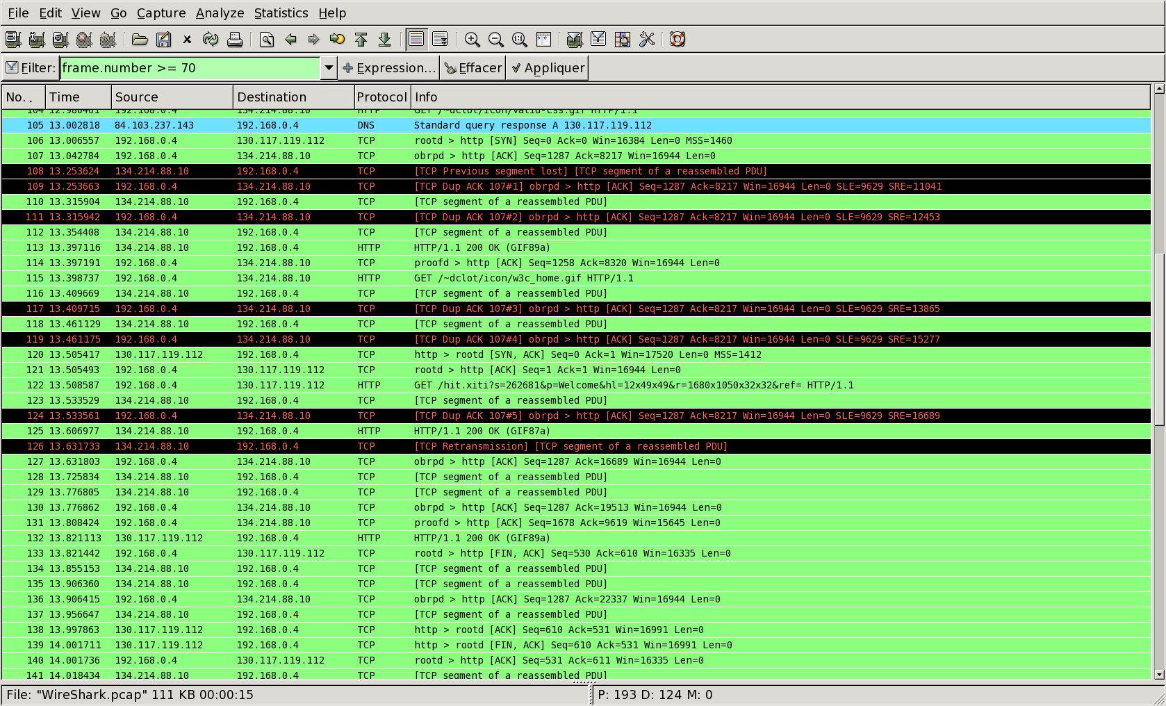 Vue 1 wireshark